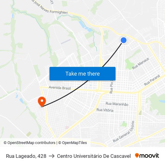 Rua Lageado, 428 to Centro Universitário De Cascavel map