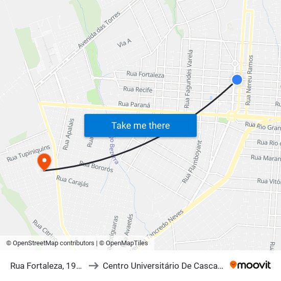 Rua Fortaleza, 1973 to Centro Universitário De Cascavel map