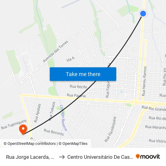 Rua Jorge Lacerda, 2637 to Centro Universitário De Cascavel map