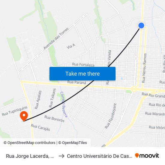 Rua Jorge Lacerda, 1833 to Centro Universitário De Cascavel map