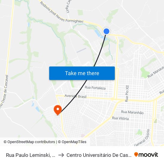 Rua Paulo Leminski, 2-52 to Centro Universitário De Cascavel map