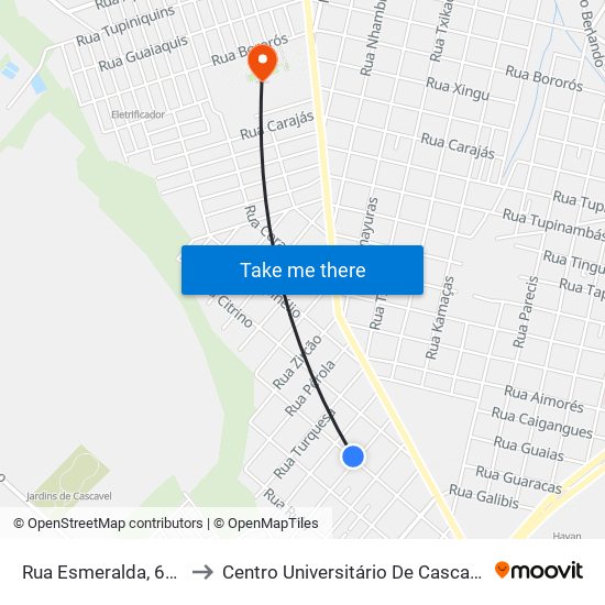 Rua Esmeralda, 640 to Centro Universitário De Cascavel map