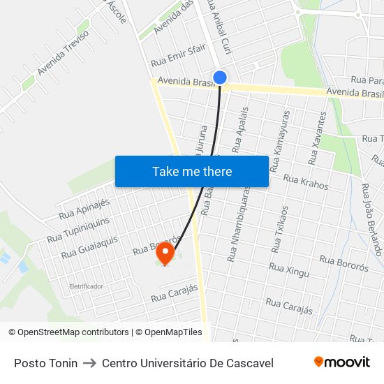 Posto Tonin to Centro Universitário De Cascavel map