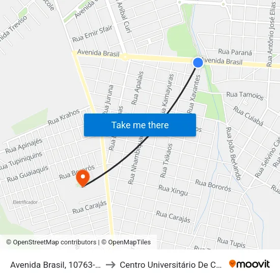 Avenida Brasil, 10763-10841 to Centro Universitário De Cascavel map