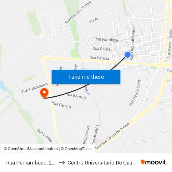 Rua Pernambuco, 2641 to Centro Universitário De Cascavel map