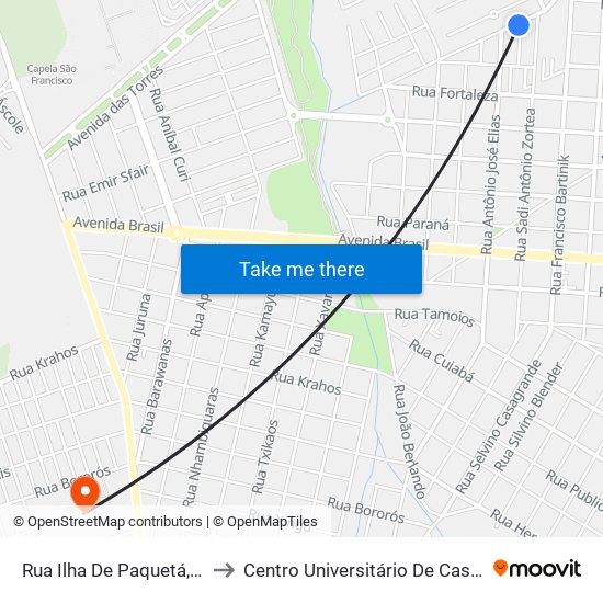 Rua Ilha De Paquetá, 173 to Centro Universitário De Cascavel map