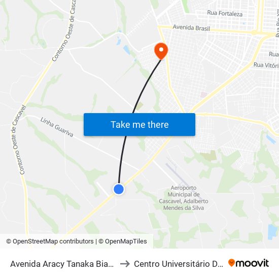 Avenida Aracy Tanaka Biazetto, 16450 to Centro Universitário De Cascavel map