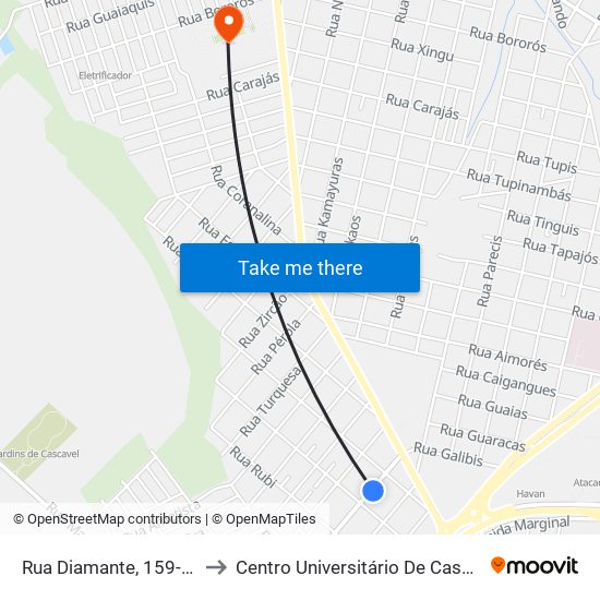 Rua Diamante, 159-255 to Centro Universitário De Cascavel map