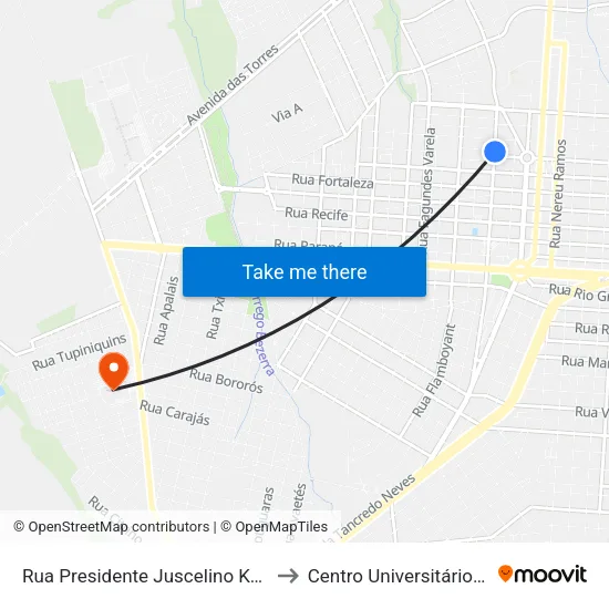 Rua Presidente Juscelino Kubitscheck, 1842 to Centro Universitário De Cascavel map