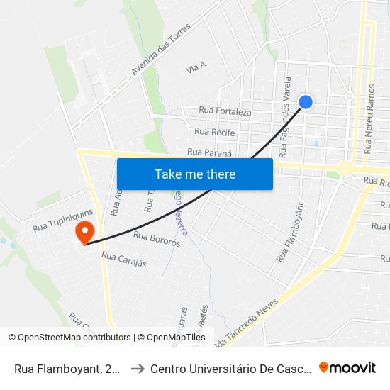 Rua Flamboyant, 2512 to Centro Universitário De Cascavel map