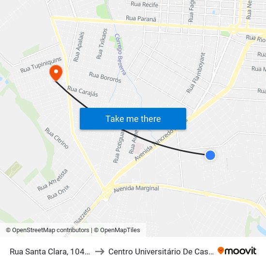 Rua Santa Clara, 104-204 to Centro Universitário De Cascavel map