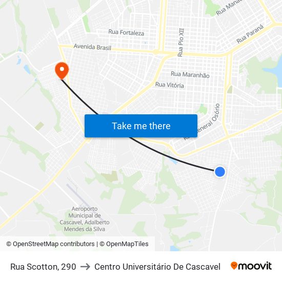 Rua Scotton, 290 to Centro Universitário De Cascavel map