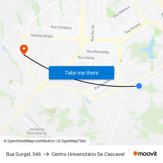 Rua Gurgel, 346 to Centro Universitário De Cascavel map