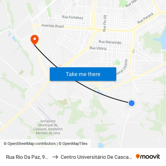Rua Rio Da Paz, 960 to Centro Universitário De Cascavel map