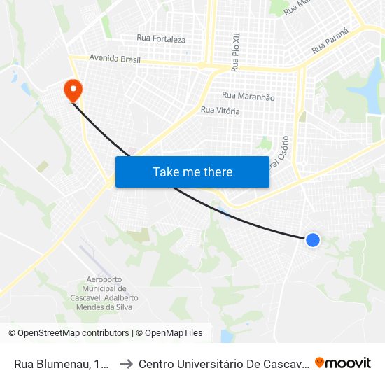 Rua Blumenau, 129 to Centro Universitário De Cascavel map