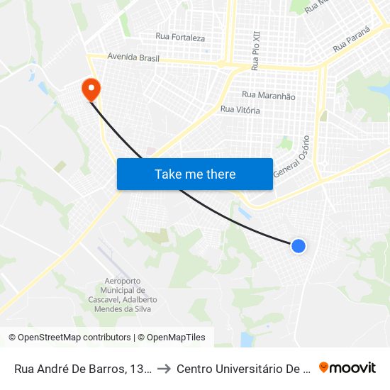 Rua André De Barros, 1397-1447 to Centro Universitário De Cascavel map