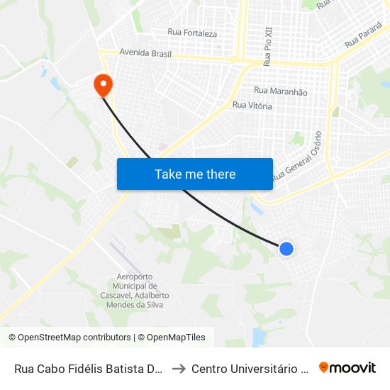 Rua Cabo Fidélis Batista De Águiar, 1112 to Centro Universitário De Cascavel map