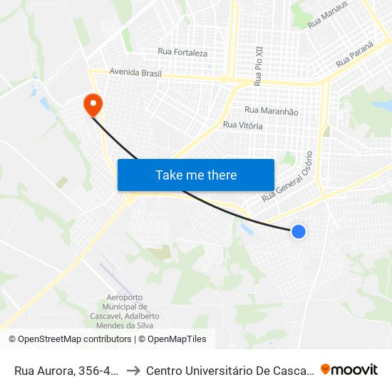 Rua Aurora, 356-406 to Centro Universitário De Cascavel map