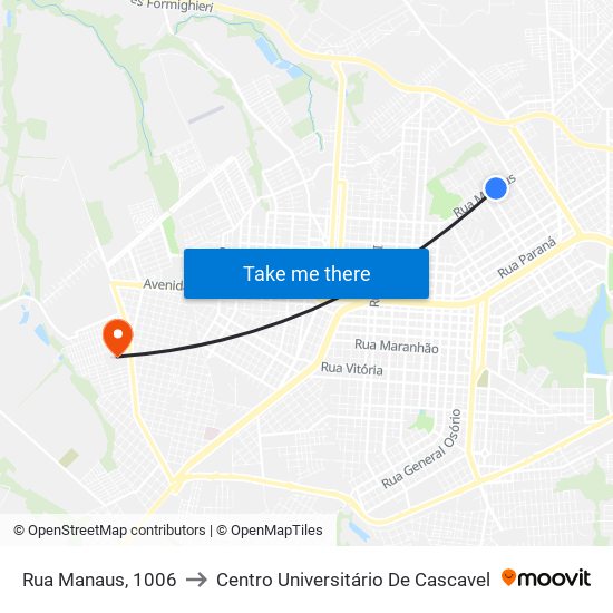 Rua Manaus, 1006 to Centro Universitário De Cascavel map