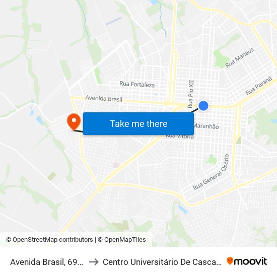 Avenida Brasil, 6930 to Centro Universitário De Cascavel map