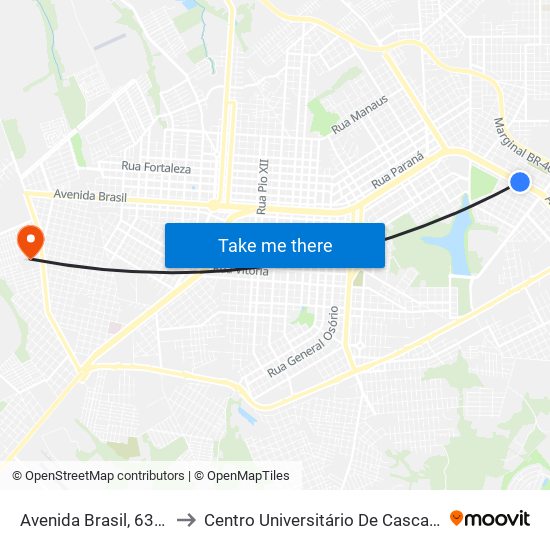 Avenida Brasil, 6313 to Centro Universitário De Cascavel map