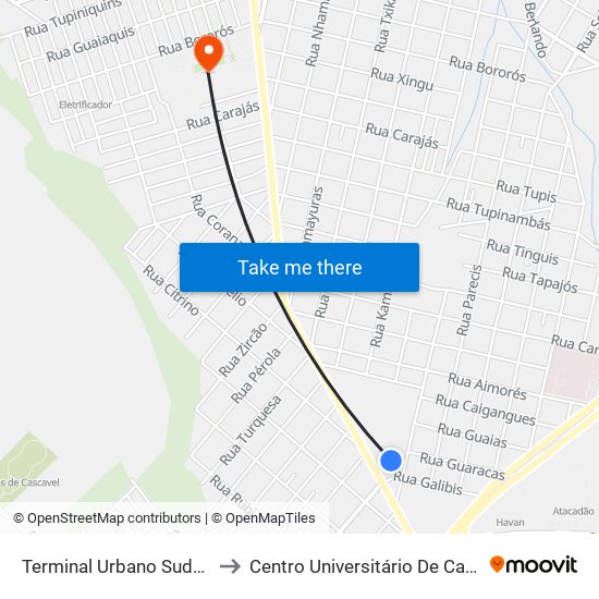 Terminal Urbano Sudoeste to Centro Universitário De Cascavel map