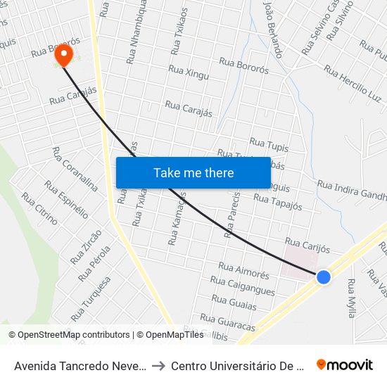 Avenida Tancredo Neves, 3100 to Centro Universitário De Cascavel map