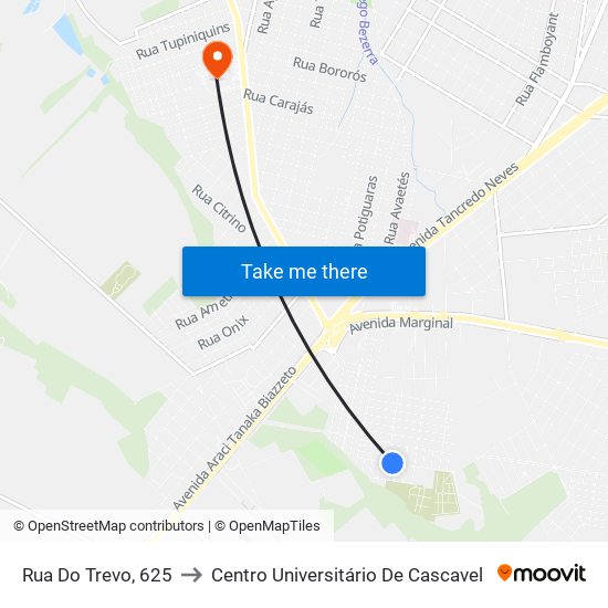 Rua Do Trevo, 625 to Centro Universitário De Cascavel map