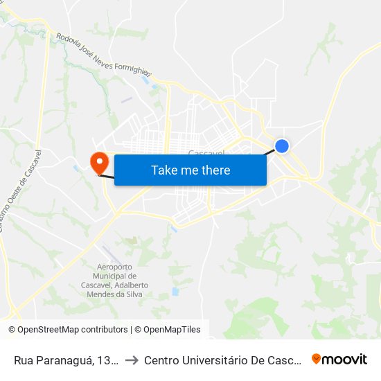Rua Paranaguá, 1346 to Centro Universitário De Cascavel map