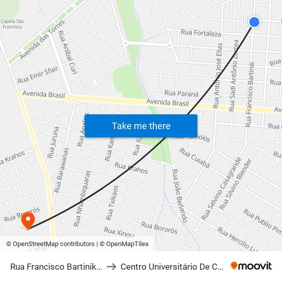 Rua Francisco Bartinik, 1856 to Centro Universitário De Cascavel map