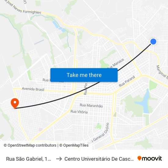 Rua São Gabriel, 1337 to Centro Universitário De Cascavel map