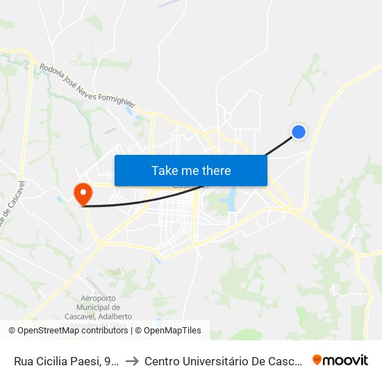 Rua Cicilia Paesi, 914 to Centro Universitário De Cascavel map