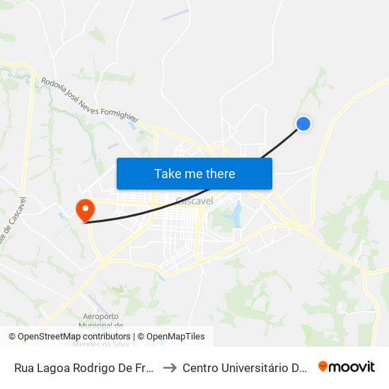 Rua Lagoa Rodrigo De Freitas, 2101 to Centro Universitário De Cascavel map