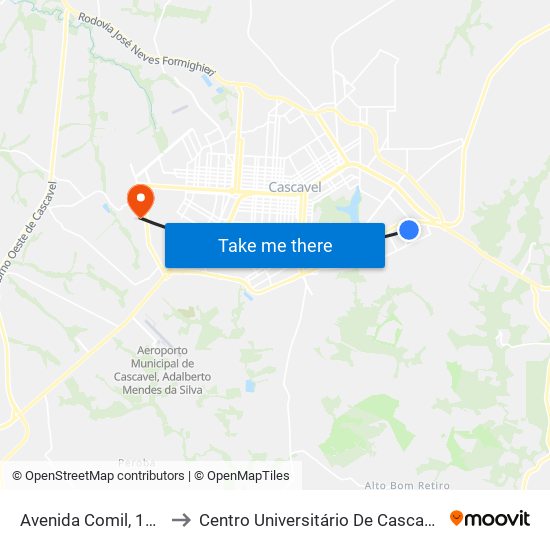 Avenida Comil, 111 to Centro Universitário De Cascavel map