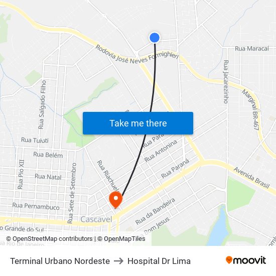 Terminal Urbano Nordeste to Hospital Dr Lima map