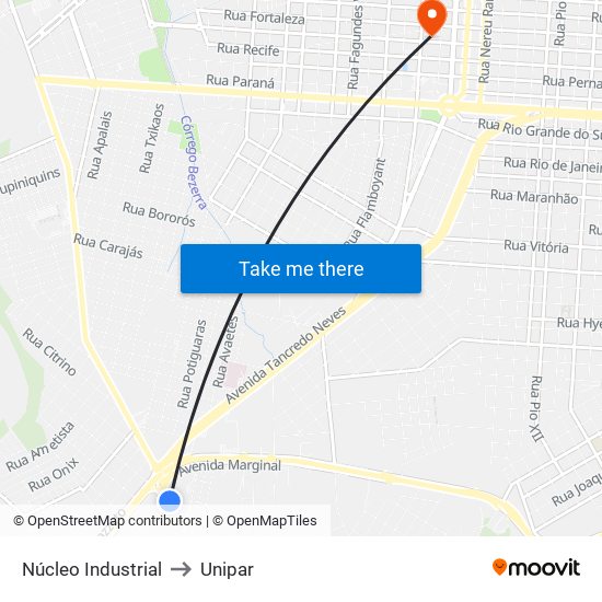 Núcleo Industrial to Unipar map