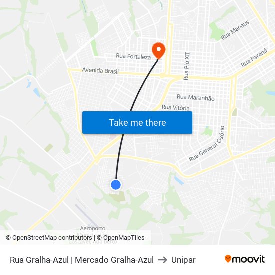 Rua Gralha-Azul | Mercado Gralha-Azul to Unipar map