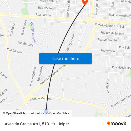 Avenida Gralha Azul, 513 to Unipar map