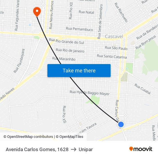Avenida Carlos Gomes, 1628 to Unipar map