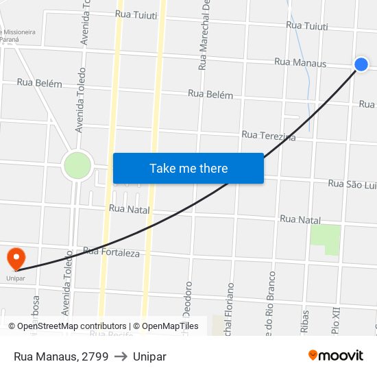 Rua Manaus, 2799 to Unipar map