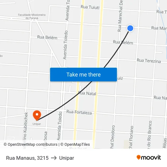 Rua Manaus, 3215 to Unipar map