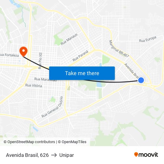 Avenida Brasil, 626 to Unipar map
