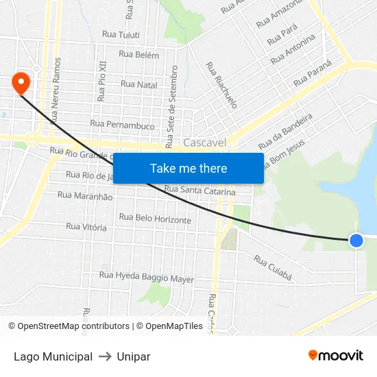Lago Municipal to Unipar map