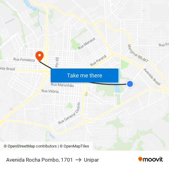 Avenida Rocha Pombo, 1701 to Unipar map