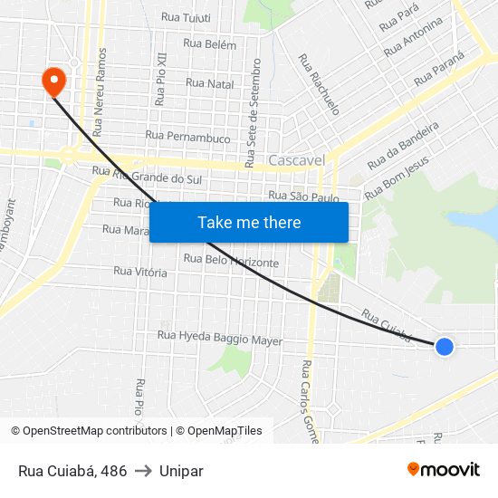 Rua Cuiabá, 486 to Unipar map