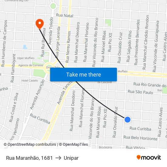 Rua Maranhão, 1681 to Unipar map