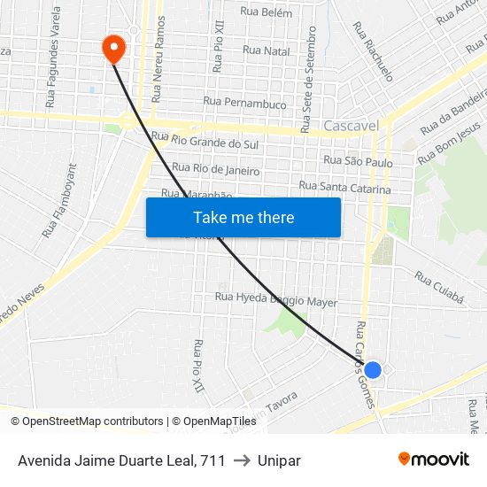 Avenida Jaime Duarte Leal, 711 to Unipar map