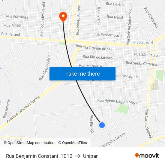 Rua Benjamin Constant, 1012 to Unipar map