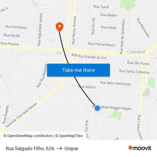 Rua Salgado Filho, 626 to Unipar map