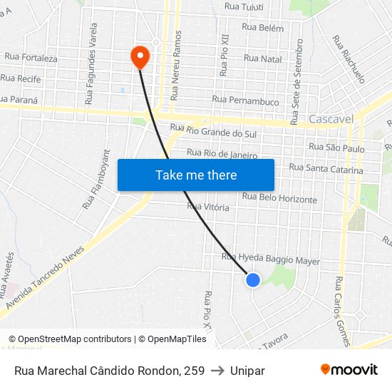 Rua Marechal Cândido Rondon, 259 to Unipar map